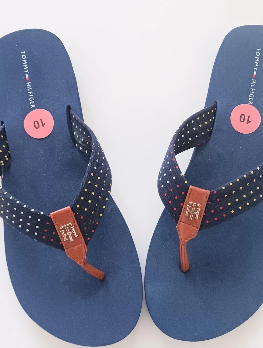 NWT Tommy Hilfiger Polka Dot Flip Flop Sandals Women's Red/White/Blue Size 10M